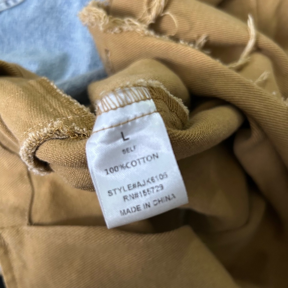Athina Womens color block Trench Coat Denim and Tan Canvas Frayed Edges Belted - Picture 5 of 11